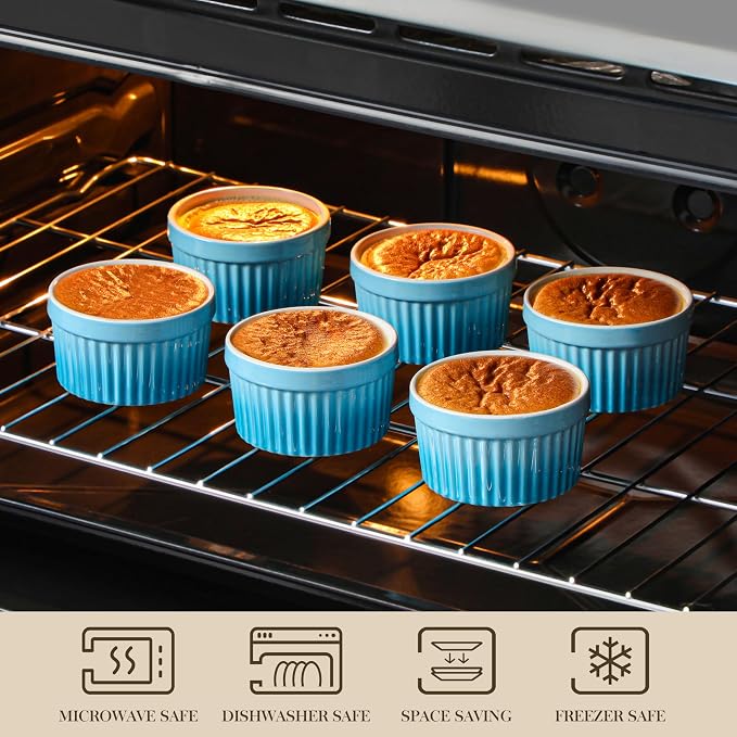MALACASA Ramekins 8 oz Oven Safe, Large Ceramic Souffle Dishes