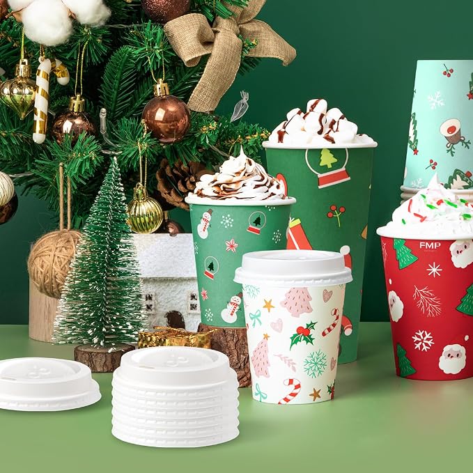 Fit Meal Prep 50 Pack 8 oz Christmas Disposable Coffee Cups