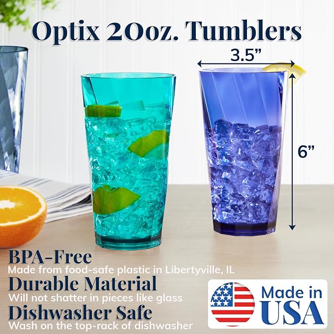 US Acrylic Optix Plastic Reusable Drinking Glasses 20oz Water Cups in Coastal