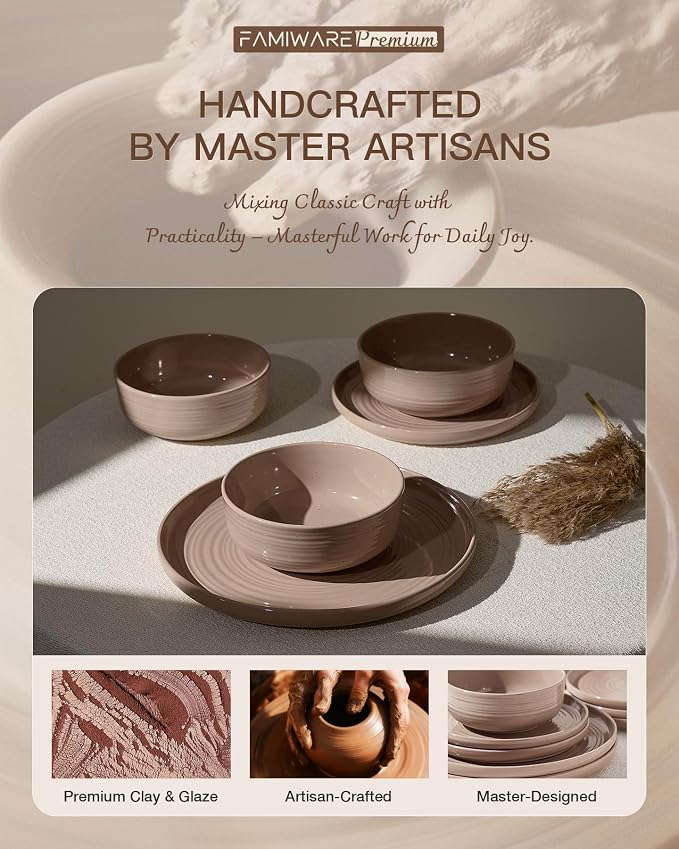 Stoneware Dinnerware Set with Pasta Bowls, Service