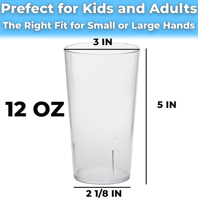 Restaurant Grade, BPA-Free 12oz Clear Plastic Cups 12pk. Super Durable