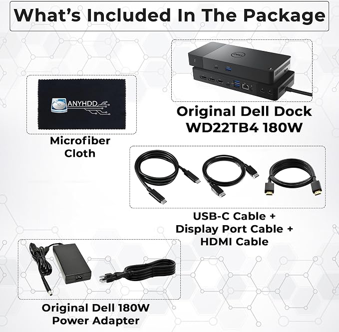 WD22TB4 Dell Docking Station Thunderbolt 4 Dock, 180W AC Adapter, HDMI Cable