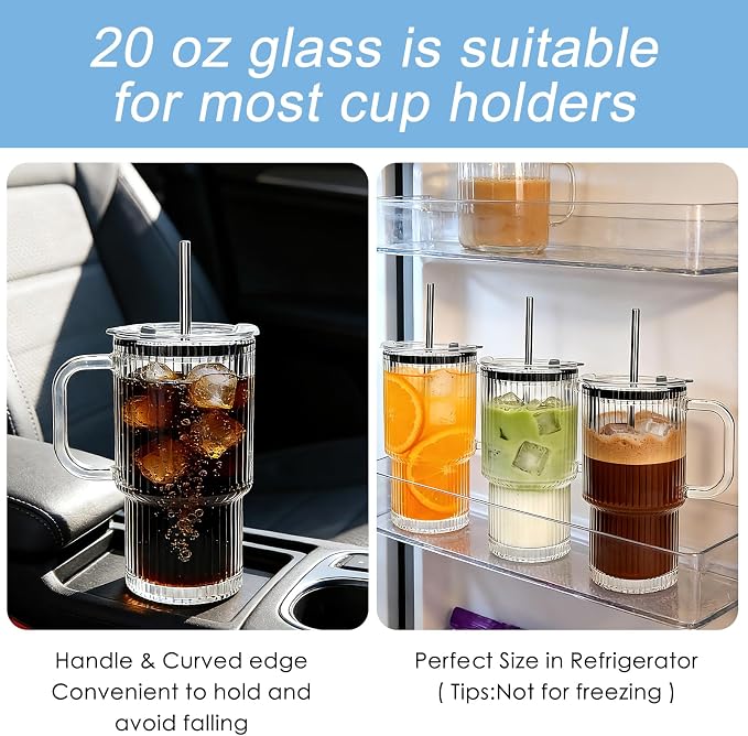 Accguan 6Pack 20oz Ribbed Glass Tumbler