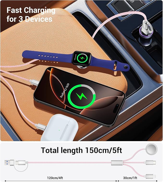 Temdan for Travel Vacation Essentials, 3 in 2 USB C Cable for Apple Watch