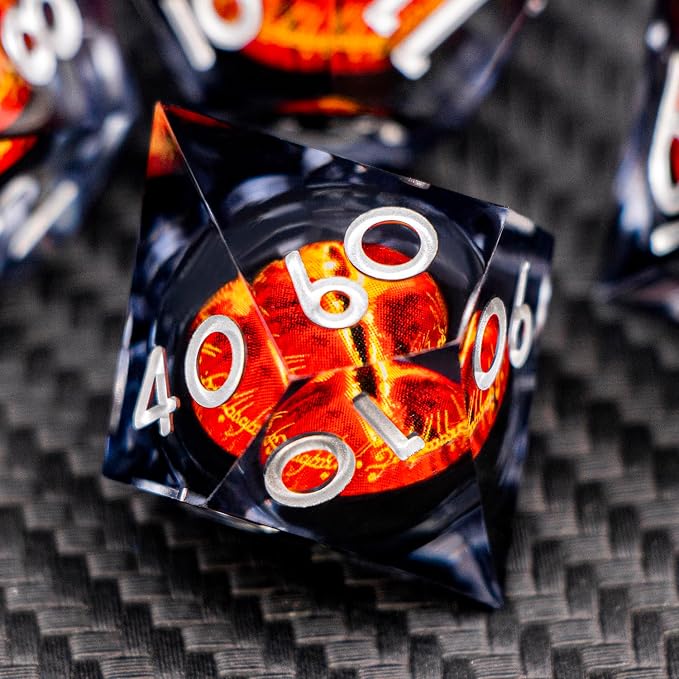 ARUOHHA DND Resin Dice Gazes Eye Dice Liquid Core Flaming RPG Sharp Edged Dice