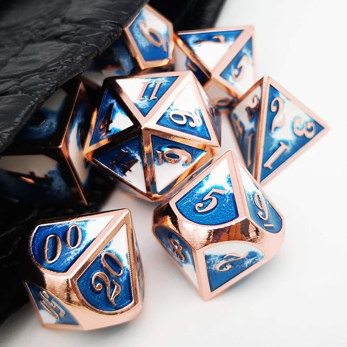 Haxtec Metal DND Dice Set Copper Blue White D&D Dice