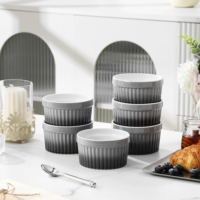 MALACASA Ramekins 8 oz Oven Safe, Large Ceramic Souffle Dishes