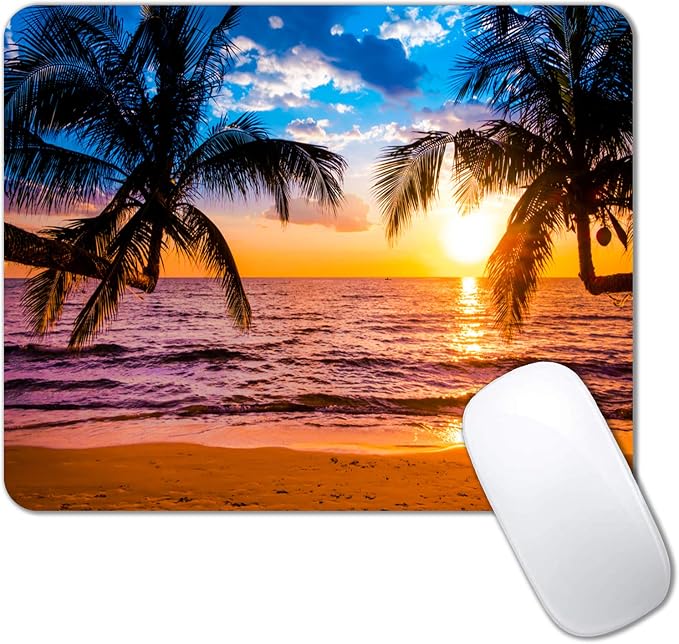IMAYONDIA Sunshine Beach Coast Sea Palm Trees Mouse Pad, Hawaiian Coconut Trees