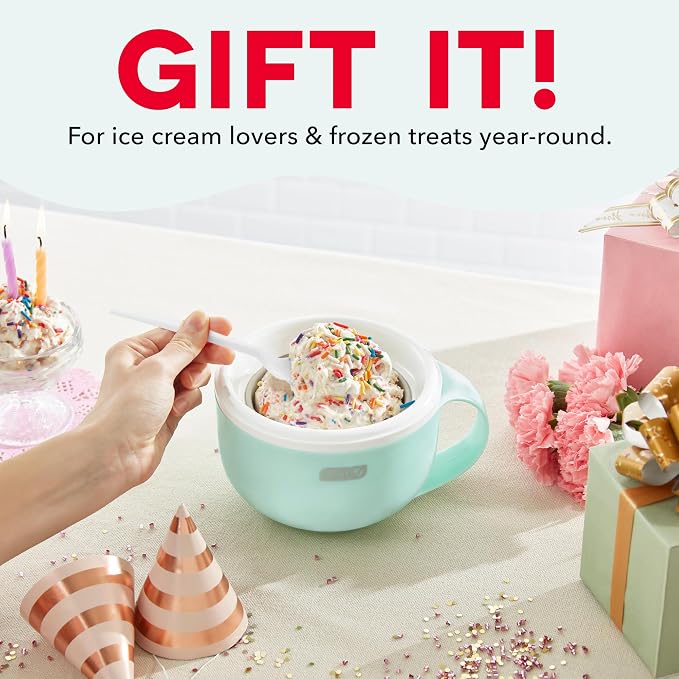 Dash My Mug Ice Cream Maker Bundle, 2 Half-Pint Freezer Mugs, Aqua | Electric