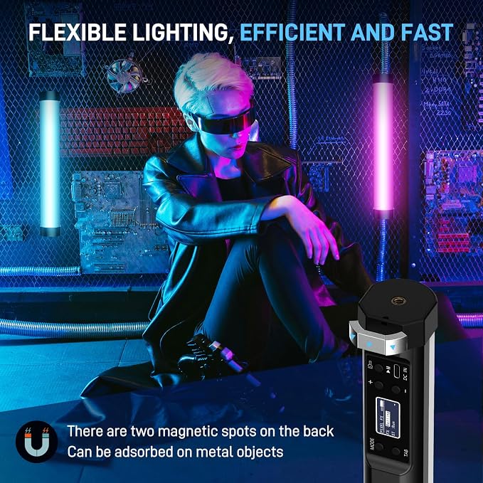 GVM RGB Tube Light with Spotlight, Magnetic Handheld Photography Light
