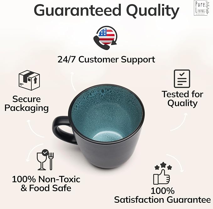 Large Stoneware Coffee Mugs Set of 4, 15.6 oz Coffee Cups