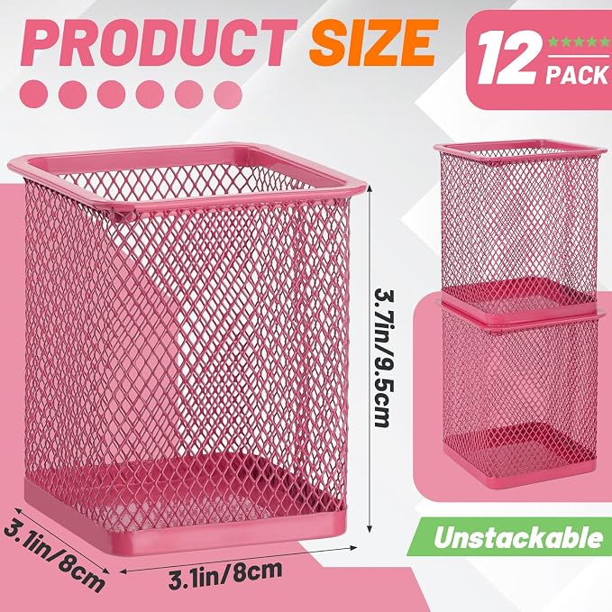 Segarty Pen Cup, 12 Pack Square Dark Pink Pen Holder