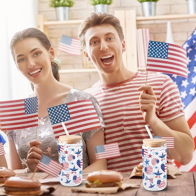 Sliner 2 Pcs Patriotic Glass Cups 4th of July Gifts Tumbler