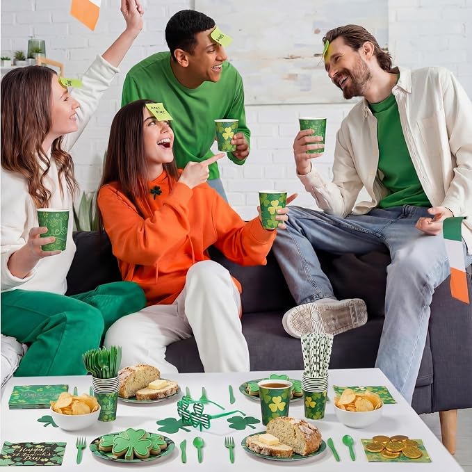 450 Pcs Happy St. Patrick's Day Tableware Set Decoration Serves 50 | Lucky