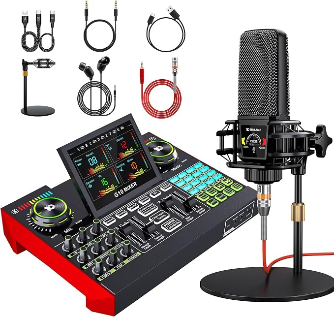 Podcast Equipment Bundle with 3.5mm Microphone and Live Sound Card, Audio