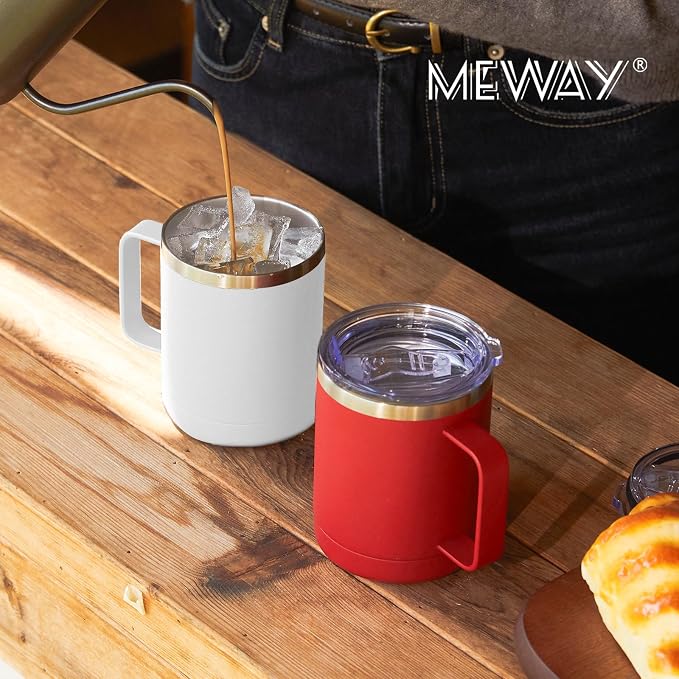 MEWAY 12oz Coffee Mug With Handle and Sliding Lid, Stainless Steel Travel