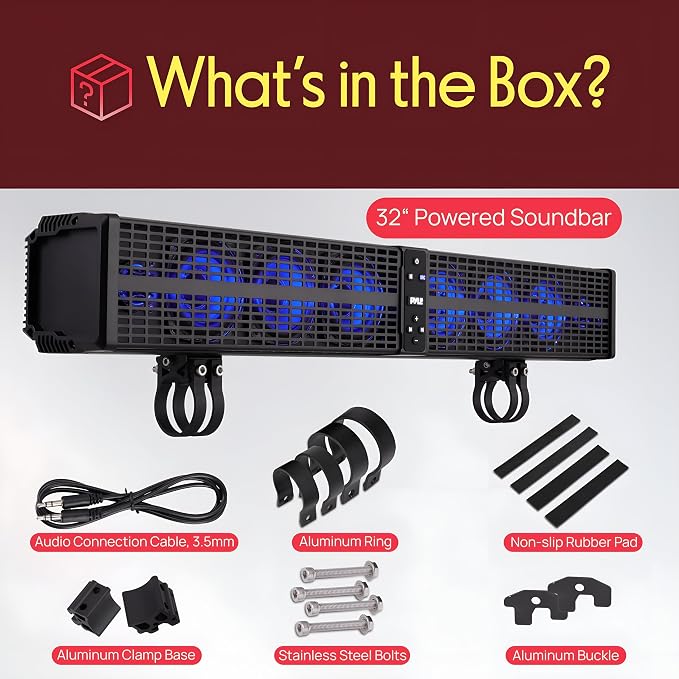 Pyle 32" Powered ATV/UTV Soundbar System, 200W Bluetooth Speakers
