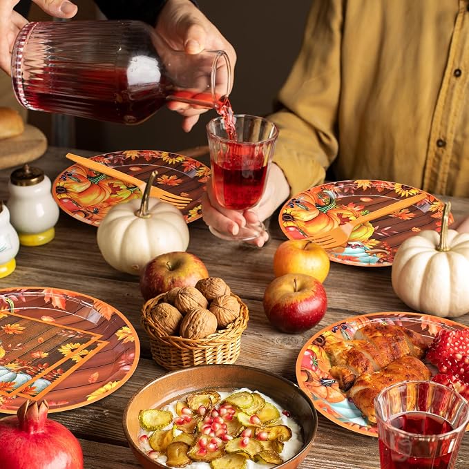 96 Pieces Thanksgiving Pumpkin Tableware Set Party Supplies