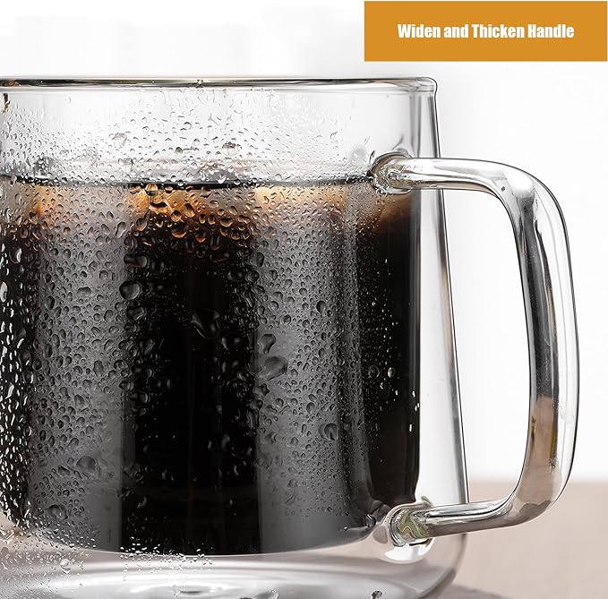 Extra Large Thicken Double Wall Glasses Coffee Mugs Tea Cups set of 2, 24OZ