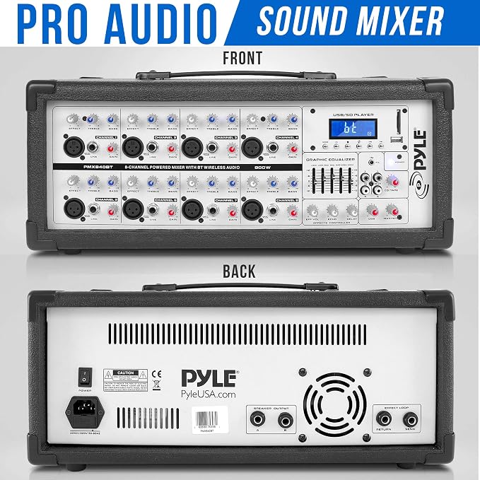 Pyle 800W Bluetooth Stage Powered Mixer