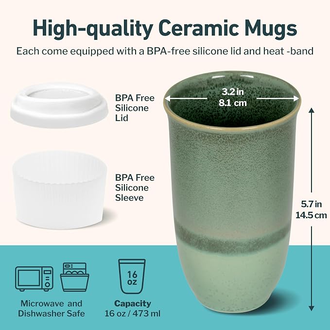 NOVA CERAMICS Coffee Travel Mug – Reusable Coffee – Microwave & Dishwasher Safe