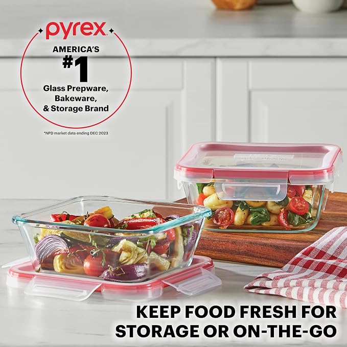 Pyrex Freshlock Mixed Sizes Airtight Glass Food Storage Set | Plastic BPA-free
