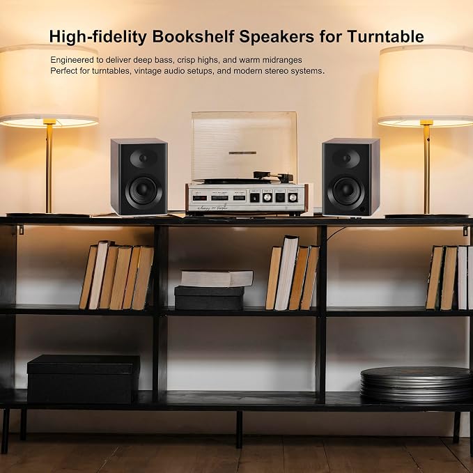 Bookshelf Speakers with Deep Bass, 80W Peak Output HiFi Gaming Computer Speakers