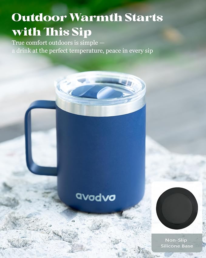 12oz Insulated Coffee Mug with Lid – Includes Two Lids, Stainless Steel Coffee