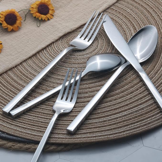 Alata Cube 40-Piece Forged Stainless Steel Flatware Set Cutlery Set, Mirror