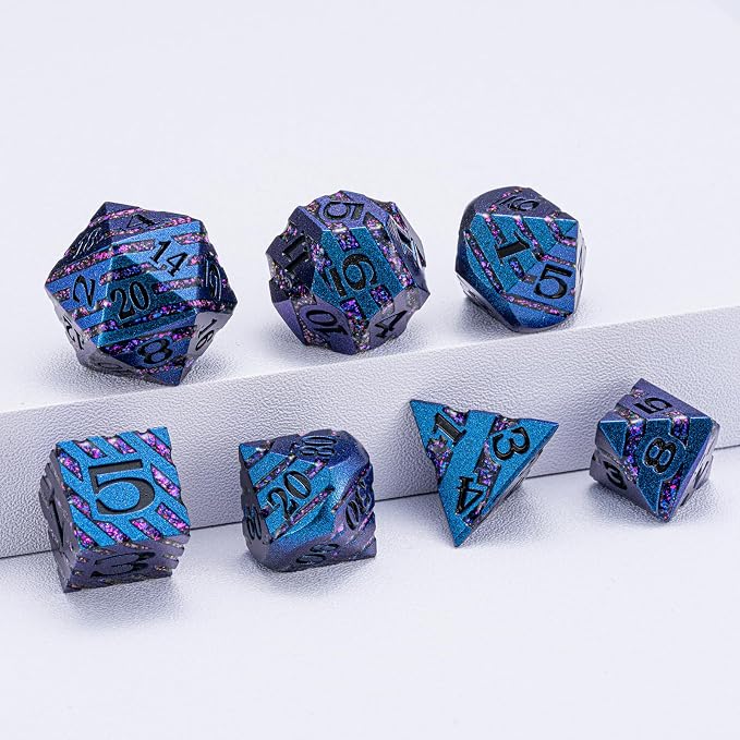 Metallic Glitter Stripes D&D Dice Set, RPG Metal Dice Set Dungeons and Dragons