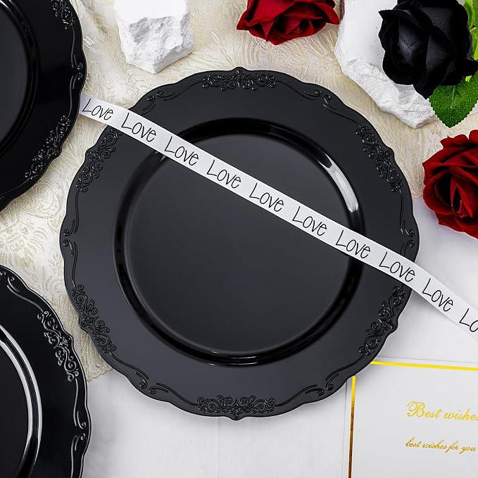 DaYammi 36PCS Black Plastic Plates, Heavy Duty Black Disposable Plates Premium