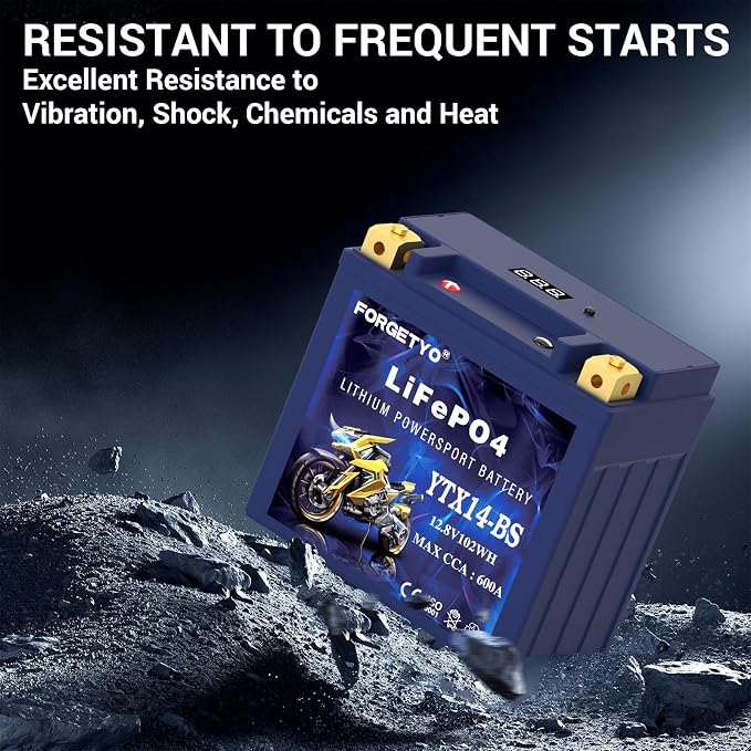 YTX14-BS Lithium Motorcycle Battery, ATV Battery 12V 8AH 600CCA Compatible