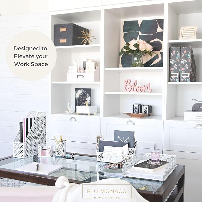 BLU MONACO | White Desk Organizer Set 6 Piece | Mail Sorter Organizer Countertop