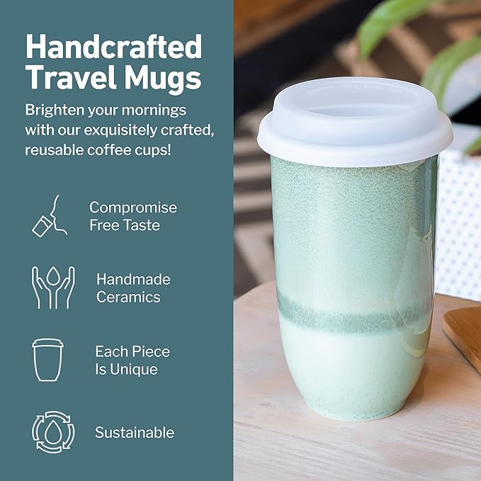 NOVA CERAMICS Coffee Travel Mug – Reusable Coffee – Microwave & Dishwasher Safe