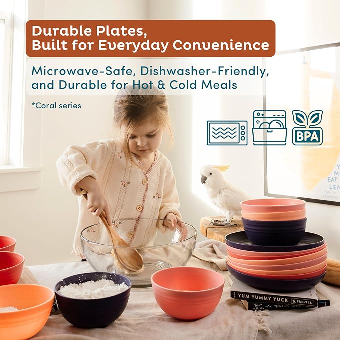 8-Pack Reusable Wheat Straw Plates Set