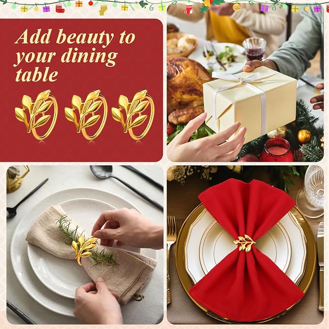 WILLBOND Leaf Napkin Rings Holders Fall Party Napkin Rings