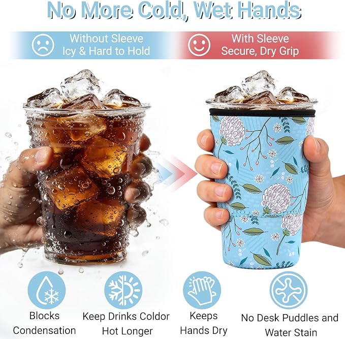 Cobetech Iced Coffee Sleeve Reusable, 3 Pack Neoprene Coffee Cup Sleeves
