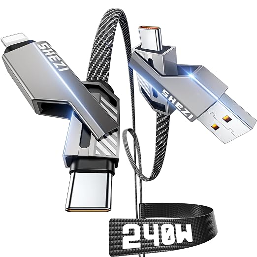 SHEZI 4-in-1 USB C Cable 240W 5FT Flat Nylon Braided Multi Charger Cord Wire