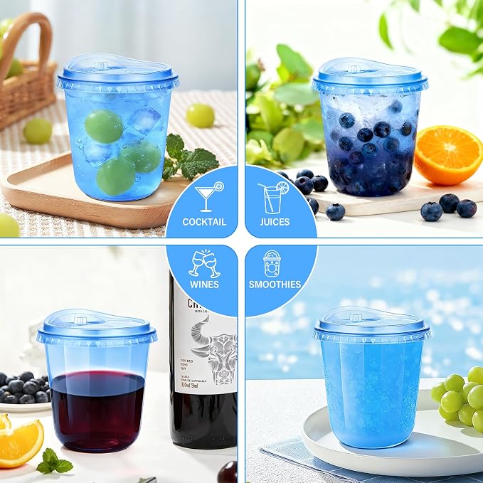 KesaPlan 50 Pack 12 oz Blue Round Bottom Plastic Party Cups