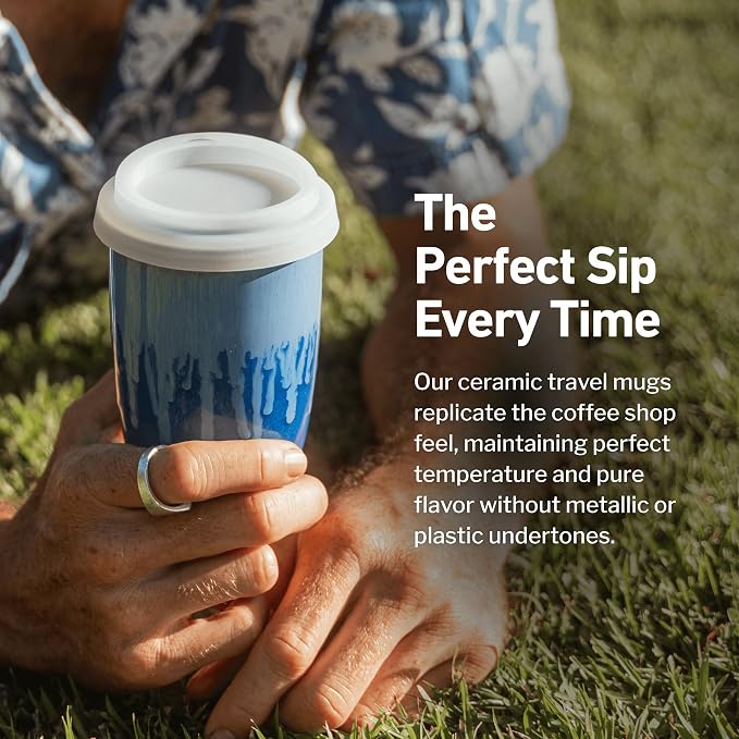 NOVA CERAMICS Ceramic Tumbler– Blue Ceramic Mug – Microwave & Dishwasher Safe