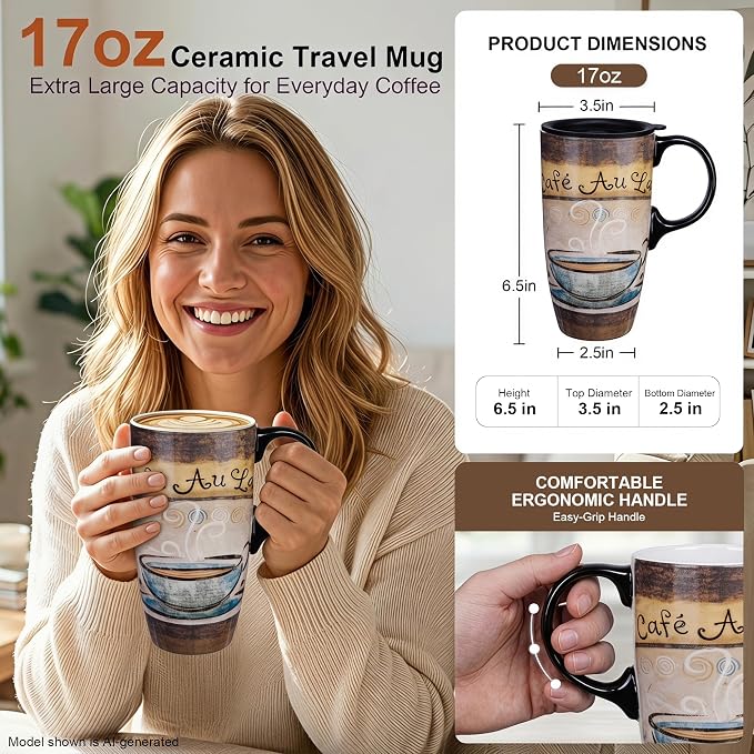 Topadorn 17oz Ceramic Travel Mug
