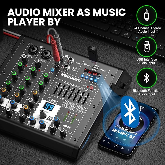 4 Channel Audio Interface DJ Mixer