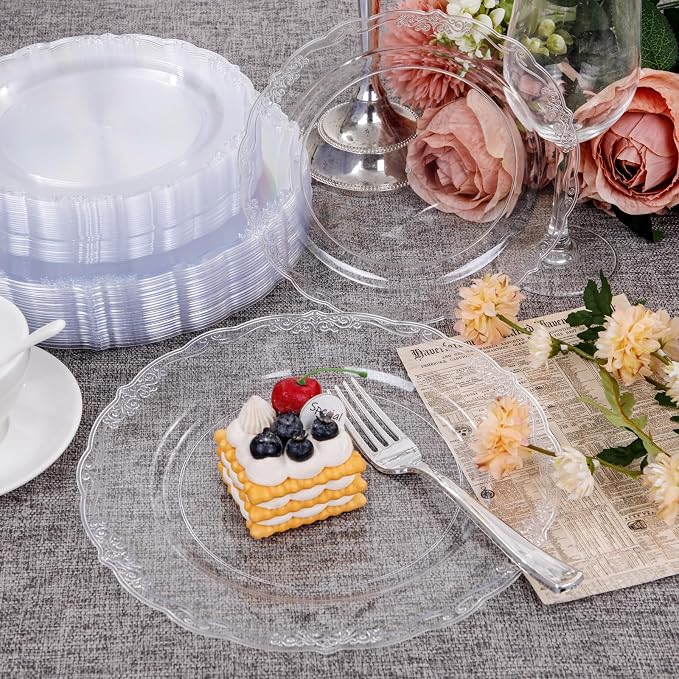 U-QE 60PCS Clear Plastic Plates