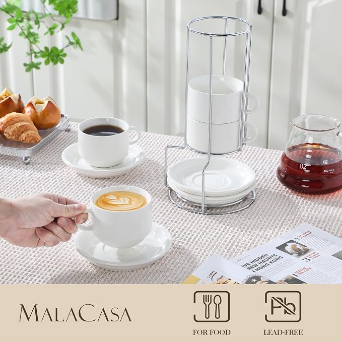 MALACASA 8 OZ Porcelain Espresso Cups