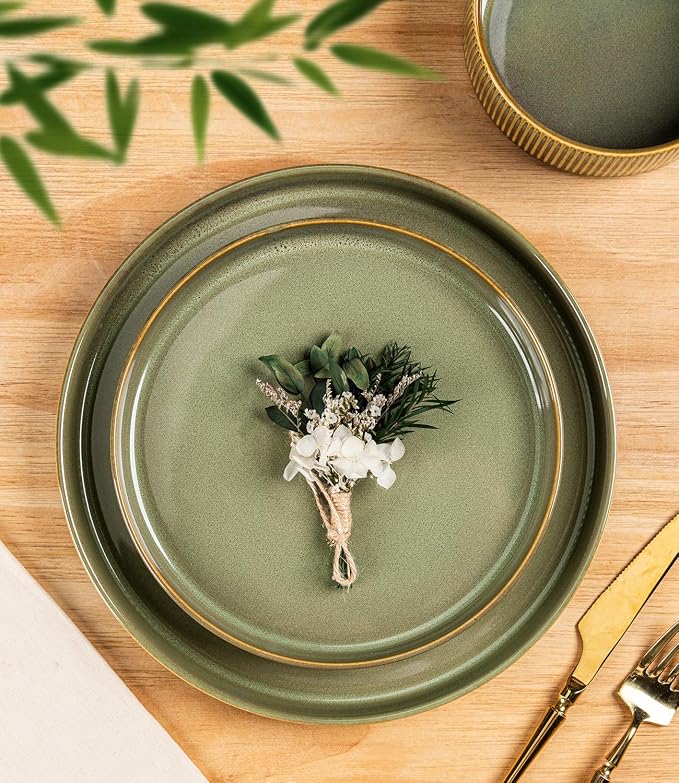 Ceramic Dinnerware Set for 4, 12-Piece Plates and Bowls Set | Lightweight