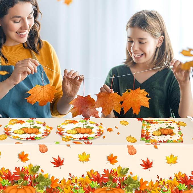 41Pcs Thanksgiving Party Decorations, Fall Paper Plates Napkins Tablecloth