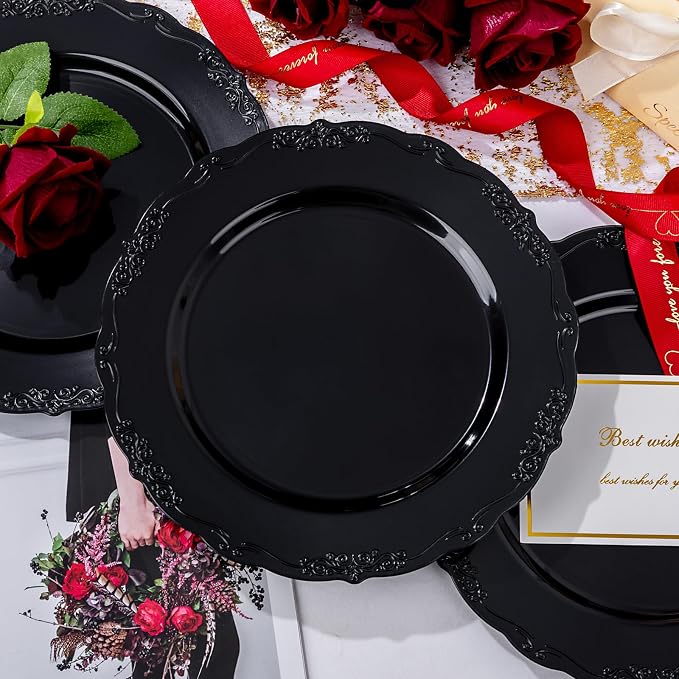 DaYammi 36PCS Black Plastic Plates, Heavy Duty Black Disposable Plates Premium
