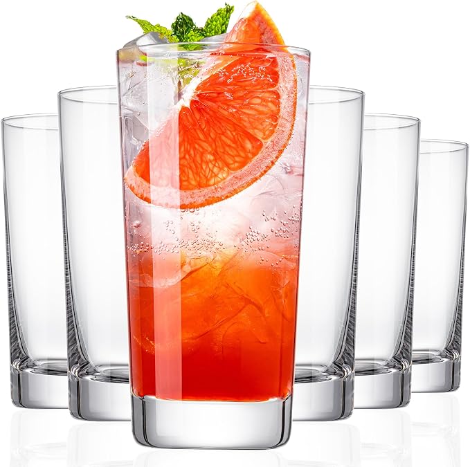 Water Glasses Set of 6, 13.5oz Highball Glass Cups