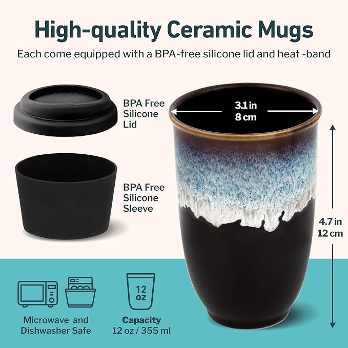 NOVA CERAMICS 12oz Travel Coffee Mug