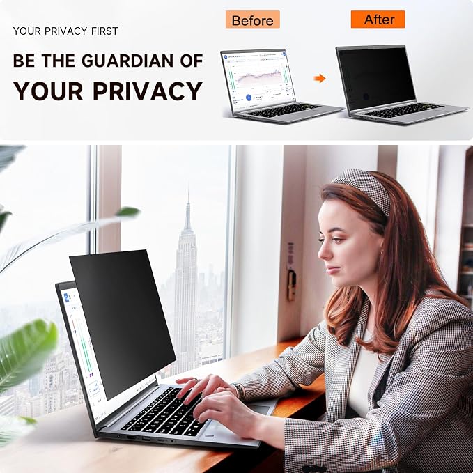 Mamol Laptop Privacy Screen 17.3 Inch, Anti Blue Light Glare Filter, Removable